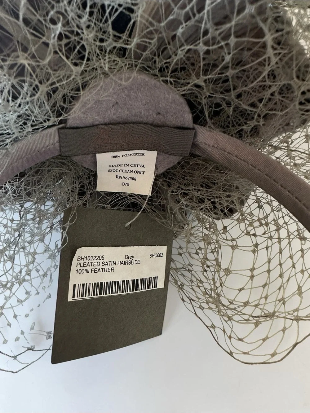 Bellissima Grey Pleated Satin Fascinator Headband with Birdcage Veil